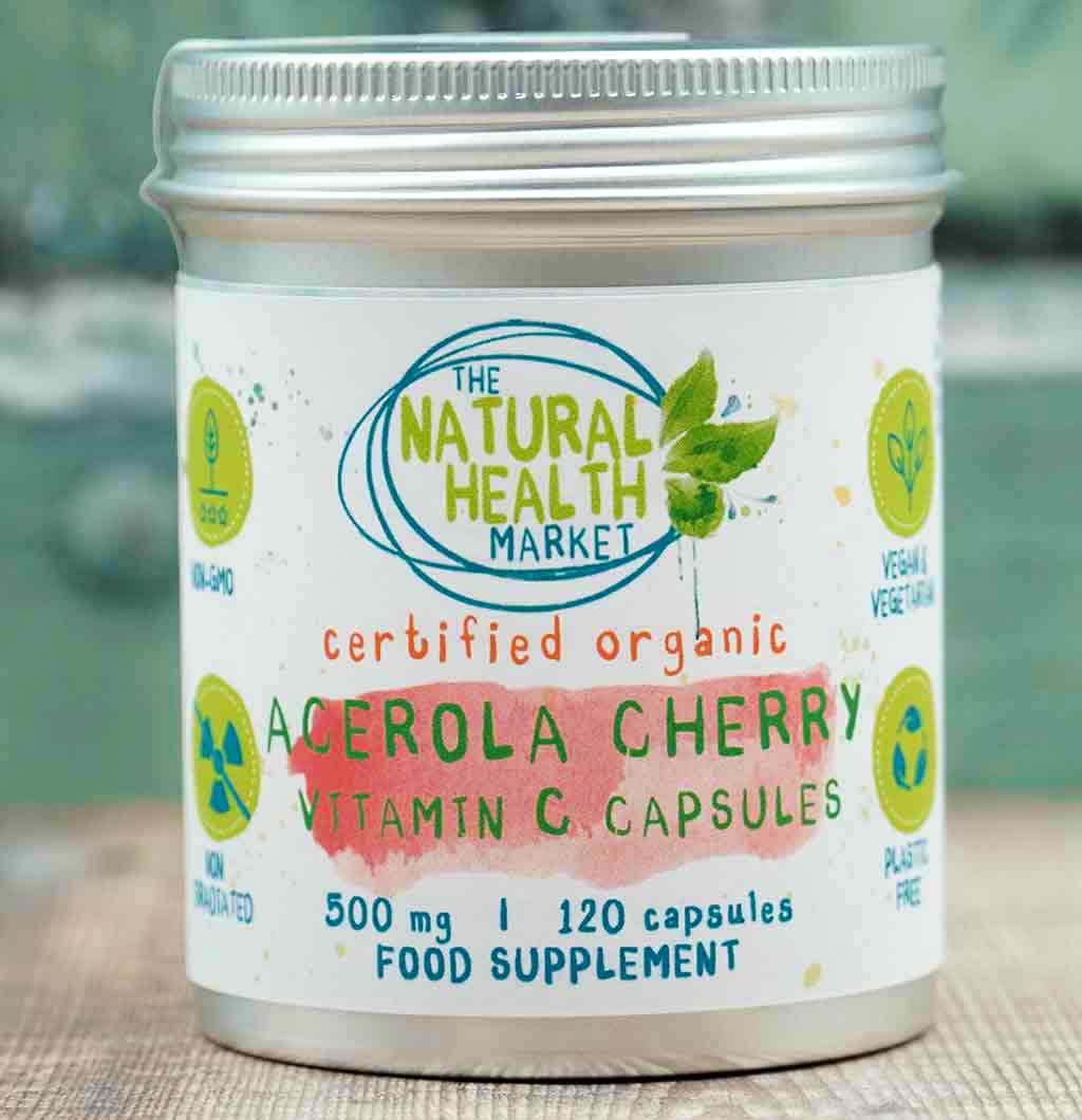 Acerola Cherry Organic Vitamin C Capsules 120 Tin.