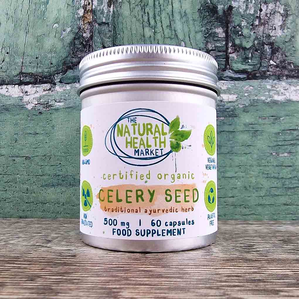Organic Celery Seed Capsules 500mg 60-Capsules-Tin - The Natural Health Market