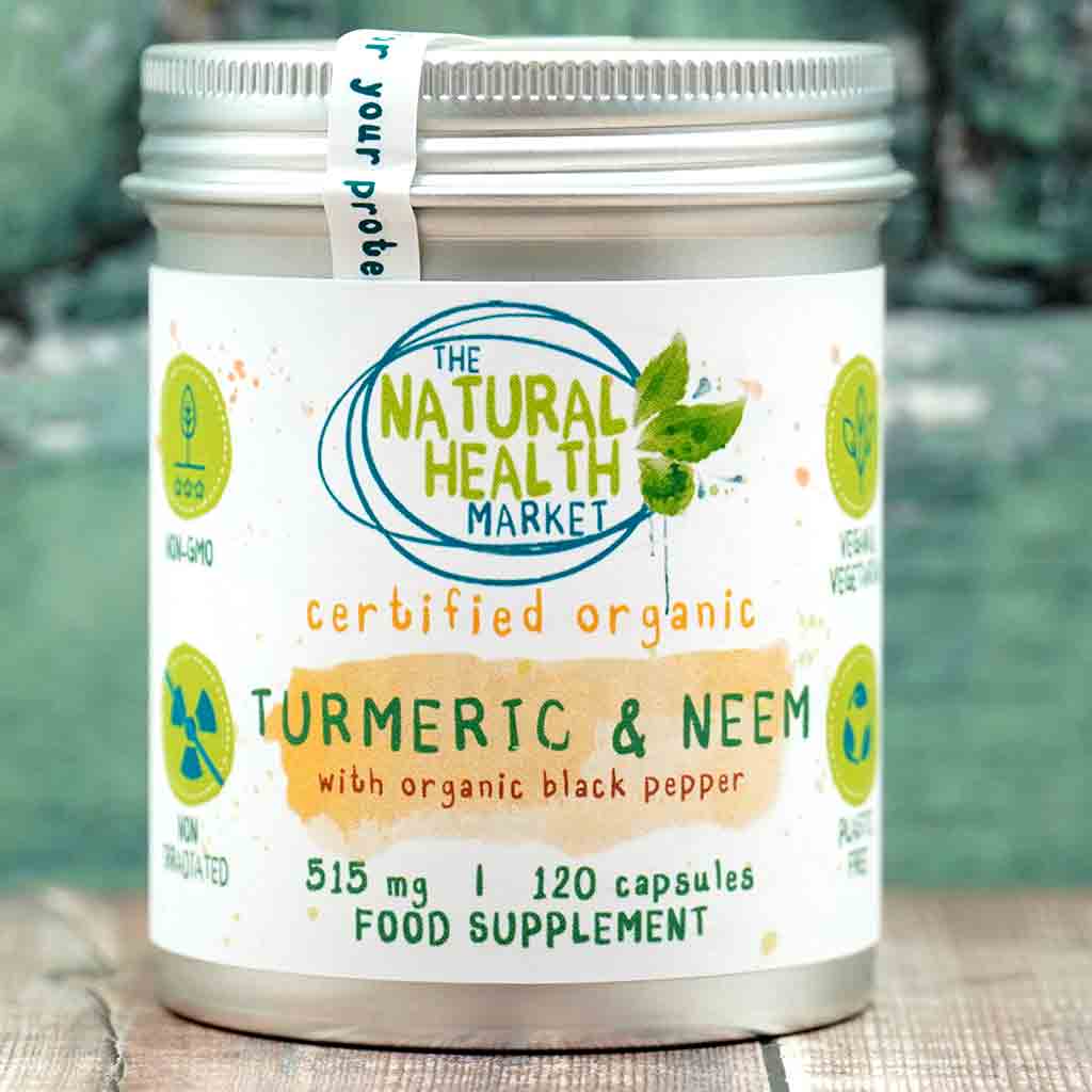 Organic Turmeric and Neem Capsules 120 Tin By The Natural Health Market.