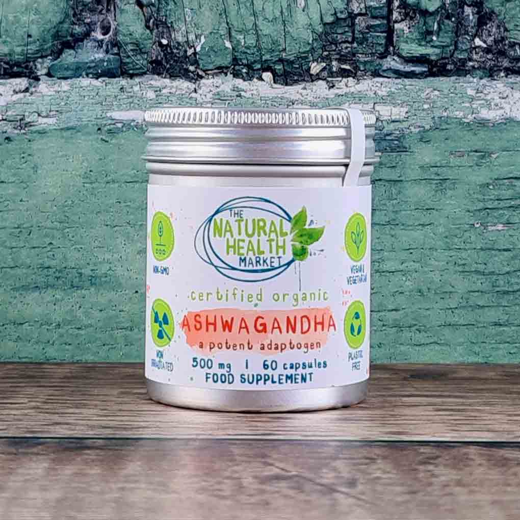 Organic ashwagandha root capsules 60 tin by The Natural Health Market