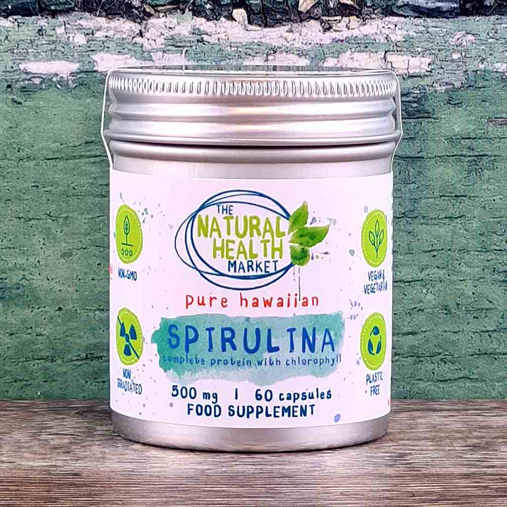 Pure Hawaiian Spirulina 60 Capsules Tin-Plastic Free
